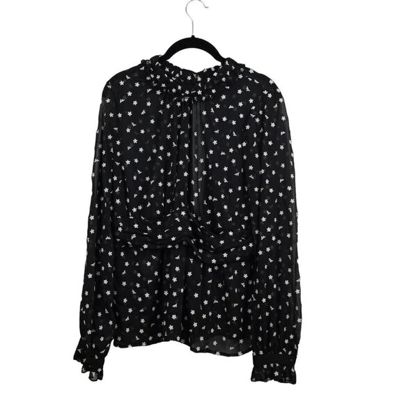 EUC LULUS Black and White Daisy Print Long Sleeve Blouse‎ Sz S - Picture 1 of 11